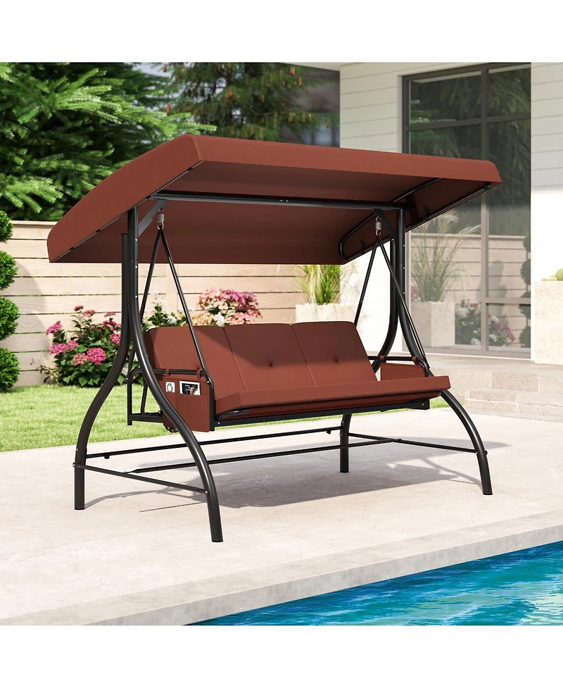 Sugift 3-Piece Patio Swing Set with Canopy and Removable Cushions