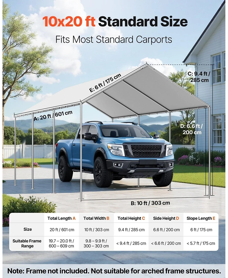 Gouun 10 x 20 Feet Carport Replacement Canopy Waterproof Uv Resistant Top Cover