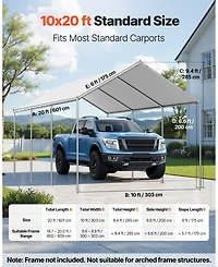 Gouun 10 x 20 Feet Carport Replacement Canopy Waterproof Uv Resistant Top Cover