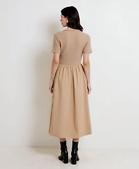 Modenaire Women's Polo Collar Short Sleeve Sweater Midi Dress