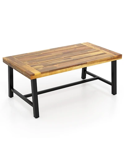 Sugift Acacia Wood Coffee Table with Thickened Top and Heavy-duty Metal Legs
