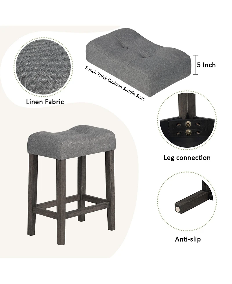Rainsken Bar Table and Chairs Set of 4, Industrial Height Dining with 3 Padded Stools Power Outlet for Living Room