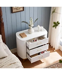 Tribesigns White Nightstand with 3 Drawers, 31.5" W Modern Bedside Table, Fluted Night Stand with Gold Legs