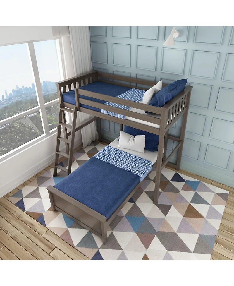 Max & Lily Solid Wood L-Shaped Bunk Bed Twin over for Kids