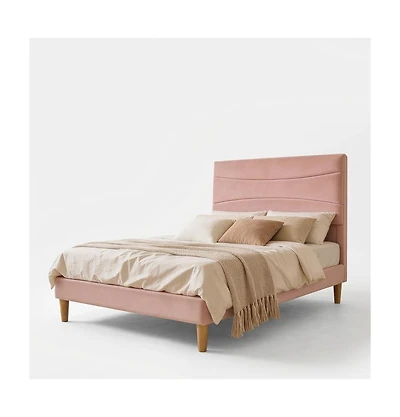gaomon Upholstered Platform Bed Frame with Headboard - Mdf and Wood Slat Support, Quiet, Easy Assembly