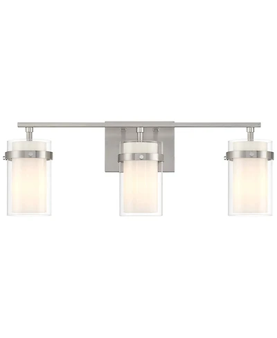 Possini Euro Design Kazran Modern Wall Light Brushed Nickel Hardwire 21 1/4" 3-Light Fixture Frosted Glass for Mirror Vanity