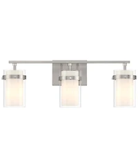 Possini Euro Design Kazran Modern Wall Light Brushed Nickel Hardwire 21 1/4" 3-Light Fixture Frosted Glass for Mirror Vanity