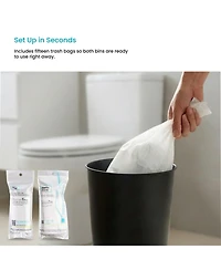 Home Zone Living 1.5 Gallon Round Open Top Wastebasket, Stainless Steel, Matte White and Matte Black, 2 Pack with Trash Bags