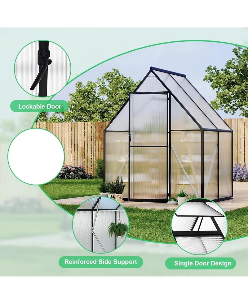 gaomon 6'X4' Aluminum-Framed Polycarbonate Greenhouse, Heavy Duty Greenhouse with Quick Setup Structure and Roof Vent
