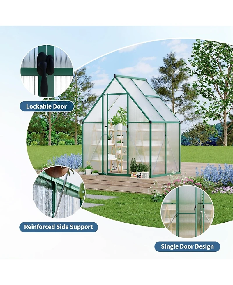 gaomon 6'X4' Aluminum-Framed Polycarbonate Greenhouse, Heavy Duty Greenhouse with Quick Setup Structure and Roof Vent