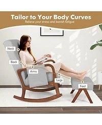 Slickblue Wooden Rocking Chair with Ottoman Set, Padded Cushion and Solid Rubber Wood Frame