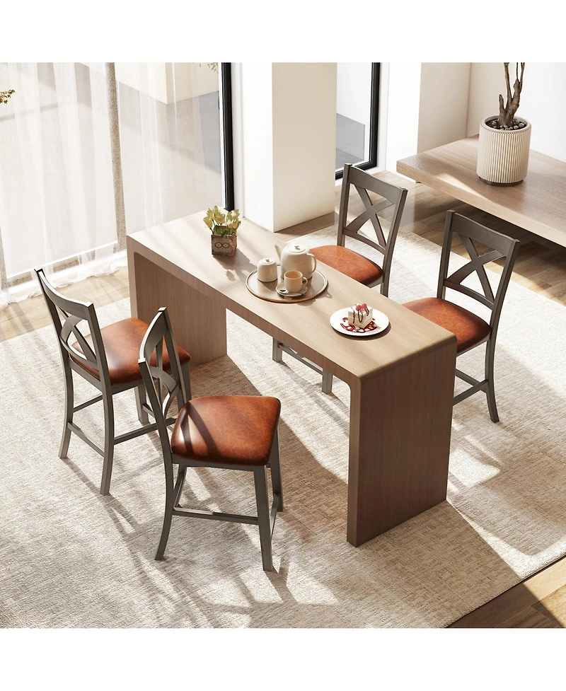 Slickblue Modern Bar Stools Set of 2 with Cross Back Frame and Faux Leather Upholstery