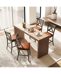 Slickblue Modern Bar Stools Set of 2 with Cross Back Frame and Faux Leather Upholstery