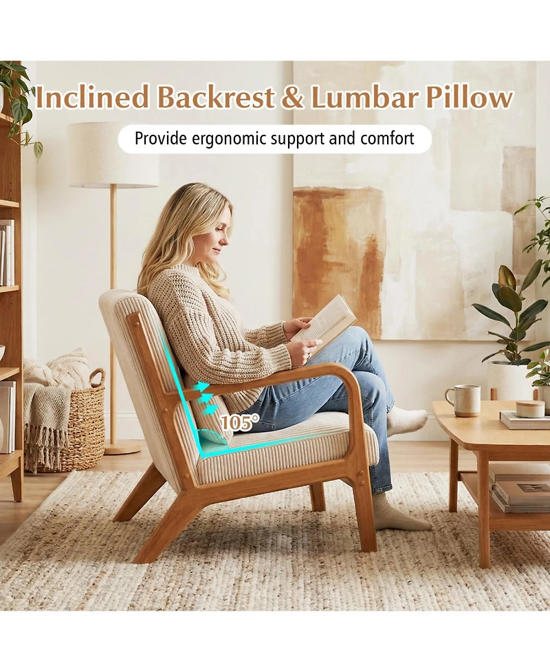 Slickblue Accent Lounge Chair Corduroy Fabric with Lumbar Pillow Support