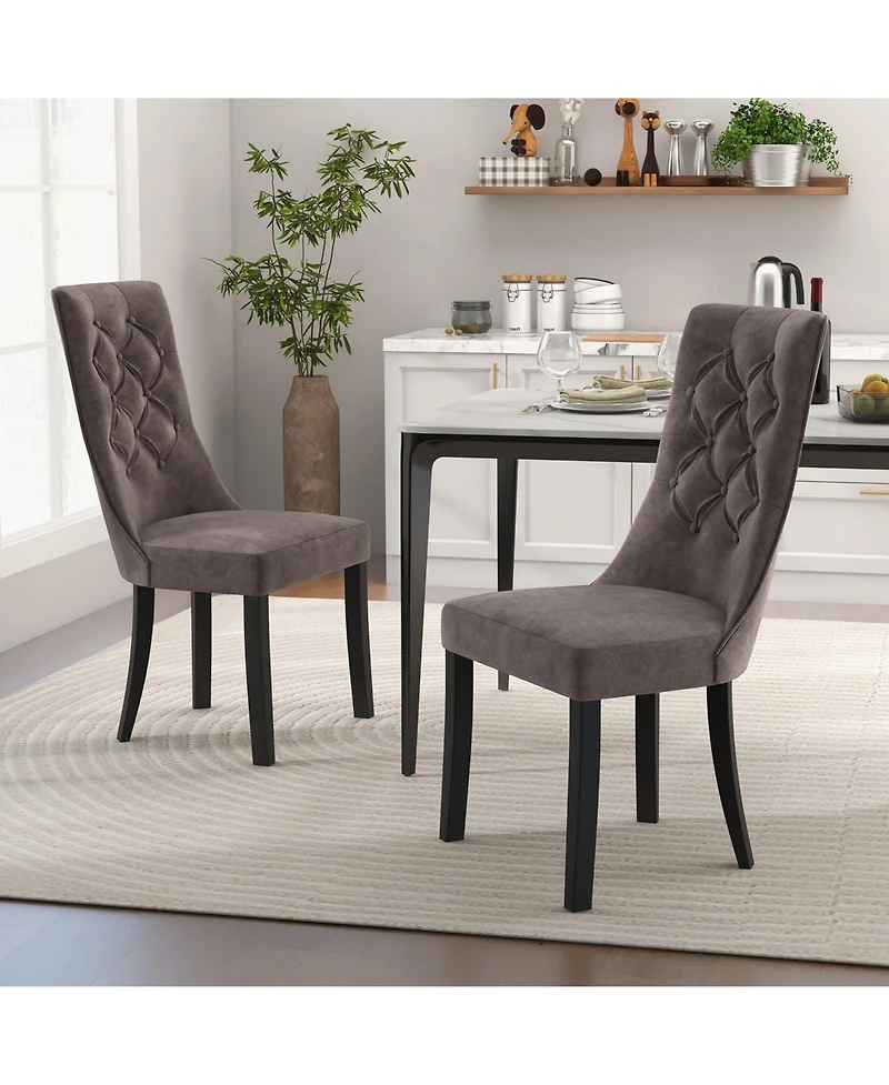 Slickblue Upholstered Tufted Dining Chairs Set of 2, High Back Support and Soft Seat