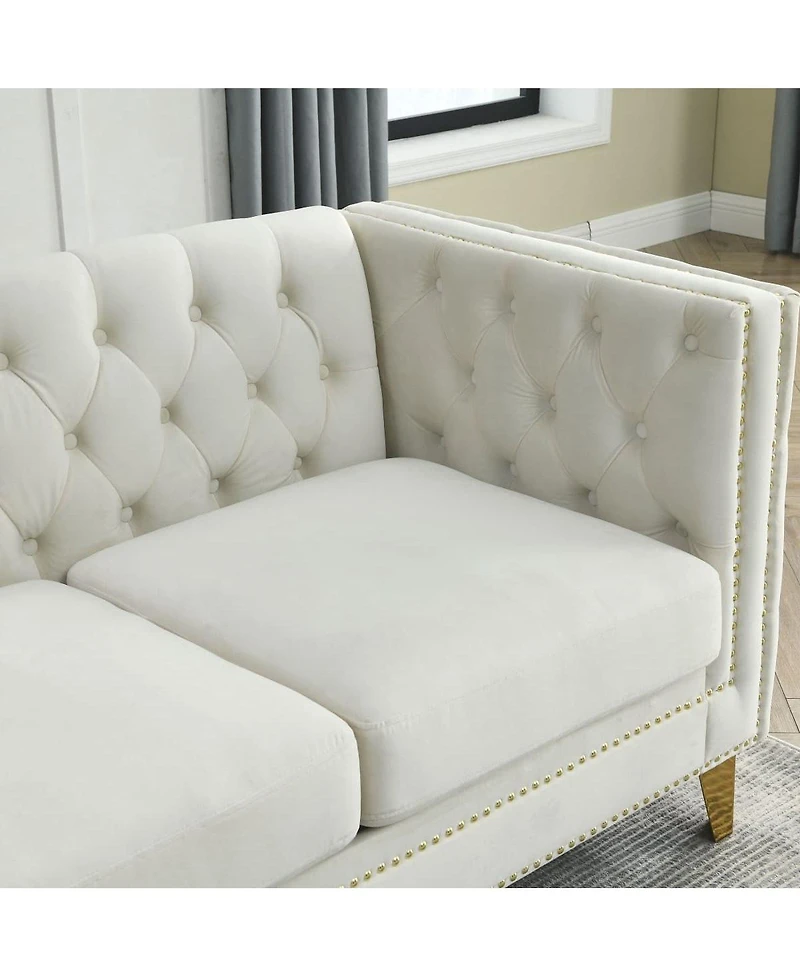 Maison Boucle 80.5'' Velvet Chesterfield Sofa Couch, Tufted 3-Seater, Nailhead Trim
