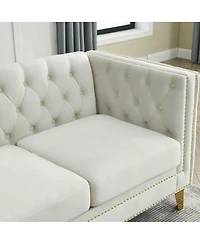Maison Boucle 80.5'' Velvet Chesterfield Sofa Couch, Tufted 3-Seater, Nailhead Trim