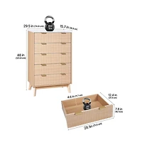 Sugift 5 Fluted Drawer Dresser Wooden Chest of Drawers with Sliding and Anti-tip Device Modern