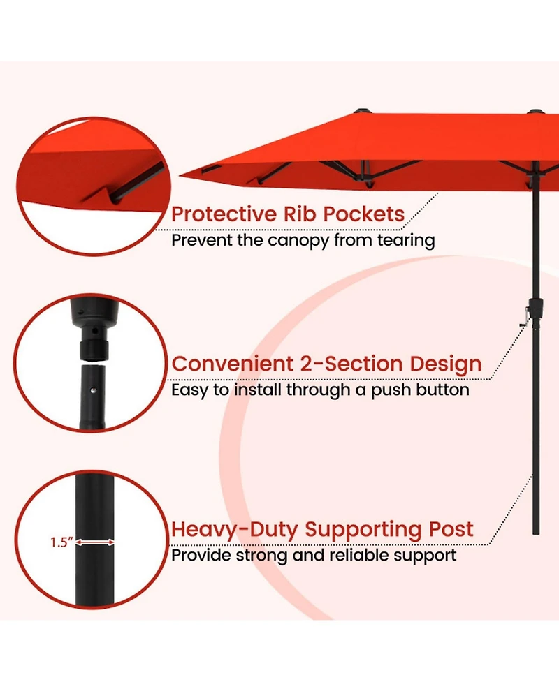 Gouun 13 ft Double-Sided Table Market Umbrella with Crank Handle and 12-Rib Frame