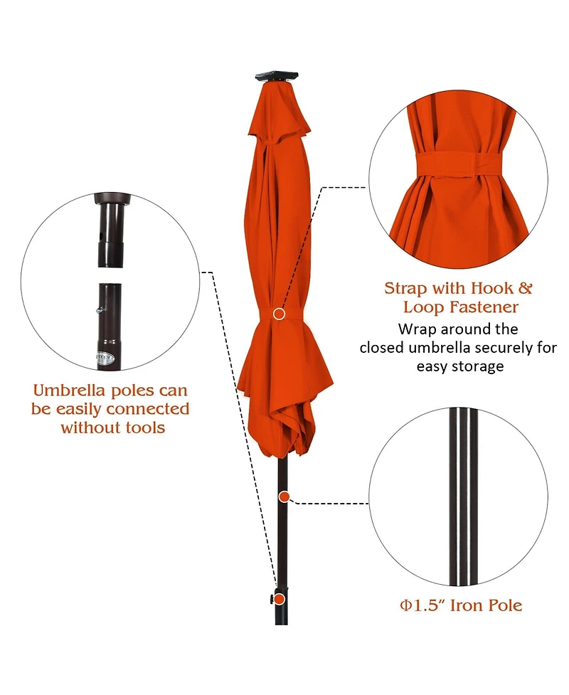 Sugift 9 ft Solar Led Patio Market Umbrella with Tilt and Crank