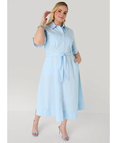 Ashley Stewart Women's Striped A Line Midaxi Shirtdress