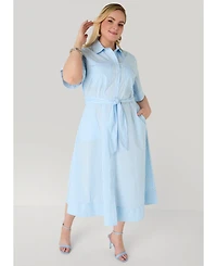 Ashley Stewart Women's Striped A Line Midaxi Shirtdress