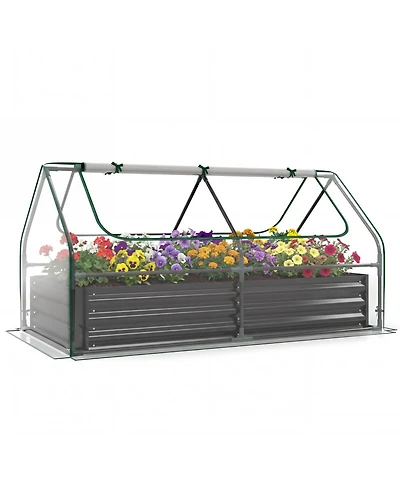Gymax Raised Garden Bed with Cover 69'' x 33'' x 12'' Planter Box with Mini Greenhouse