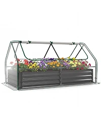 Gymax Raised Garden Bed with Cover 69'' x 33'' x 12'' Planter Box with Mini Greenhouse