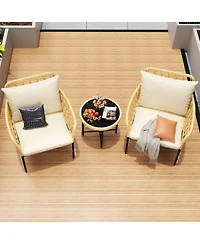 gaomon 3-Piece Patio Bistro Set with Cushions and Glass Top Table