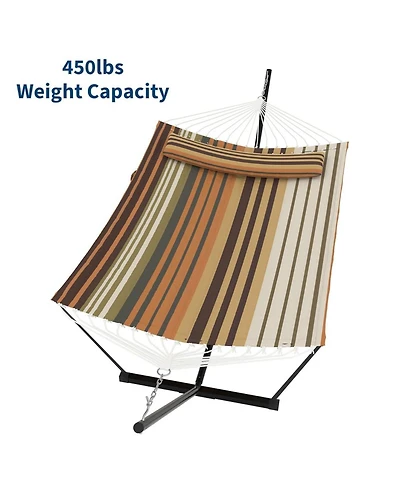 gaomon Portable Double Hammock with Stand for Outdoor Patio, Garden, Beach, Backyard, Max 450 Lbs Capacity, Stripes