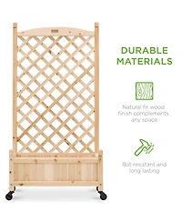 Best Choice Products Set of 2 48in Wood Planter Box & Diamond Lattice Trellis, w/ Drainage, Optional Wheels - Walnut
