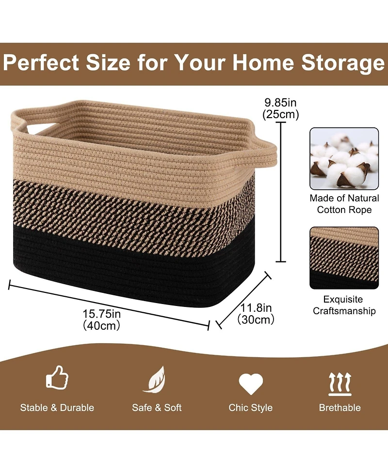 Gnuadz 3 Piece Woven Storage Baskets Rectangle Organizer Bins Gift Basket