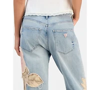 Guess Women's Rey Floral Applique Wide-Leg Jeans