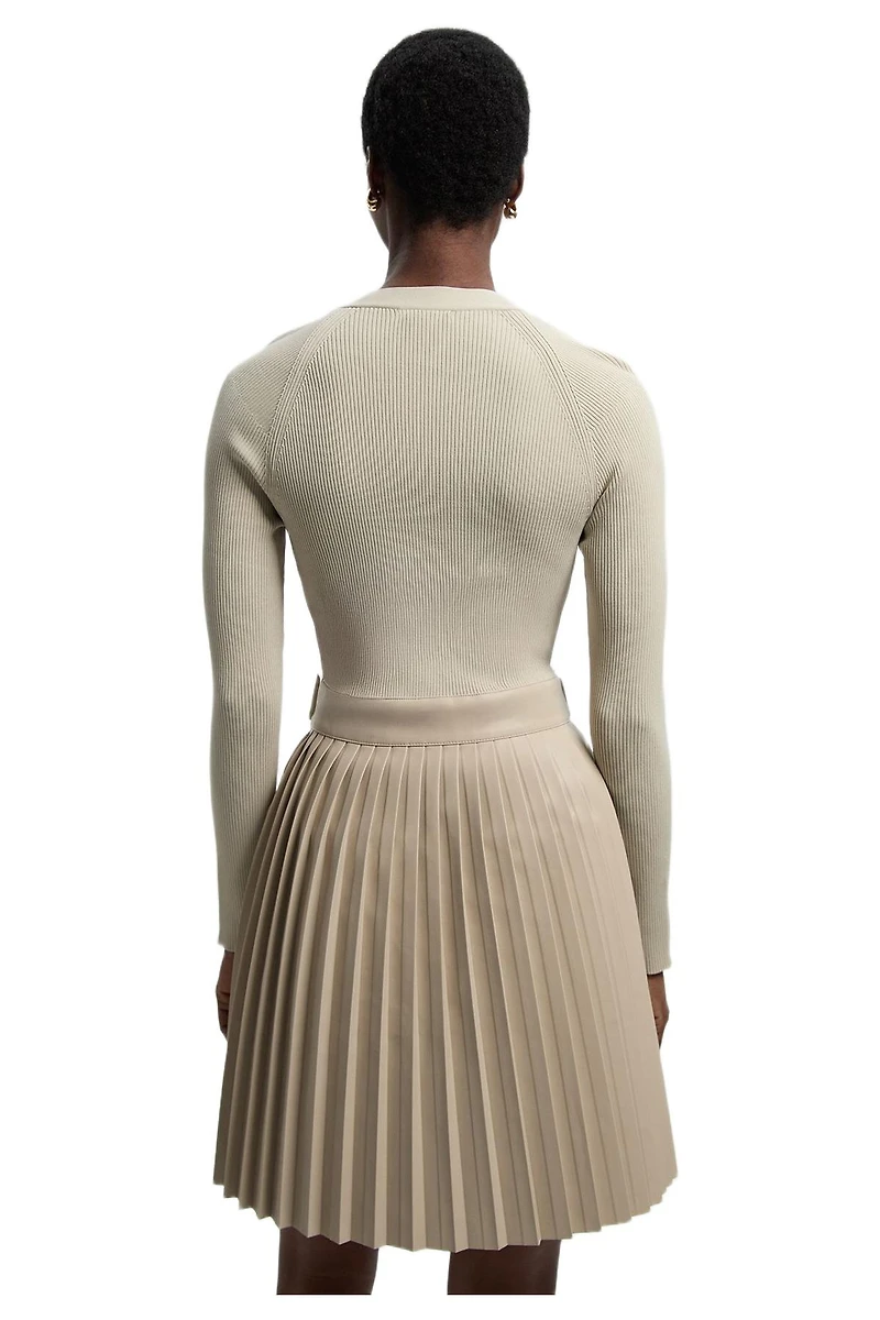Karen Millen Women's Square Neck Pleated Pu Skirt Mini Dress