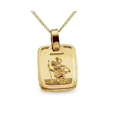Curata Jewelry Solid 18k Yellow Gold Small Square St Christopher Pendant Necklace 13x10mm Pendant