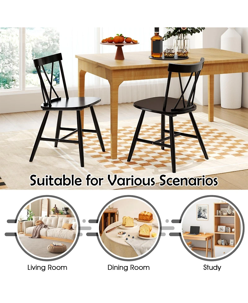 Slickblue Set of 2 Farmhouse Dining Chairs with Solid Rubber Wood Frame for Kitchen and Room