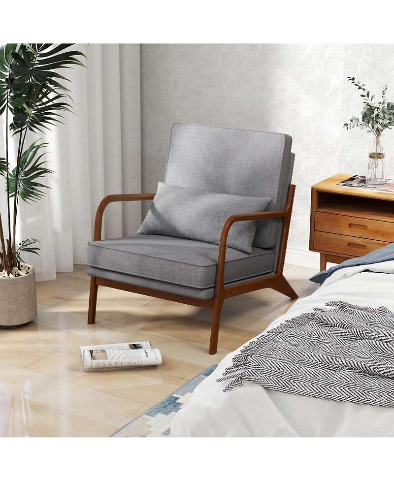 Slickblue Modern Upholstered Accent Chair with Rubber Wood Arms and Removable Backrest