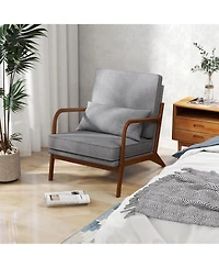 Slickblue Modern Upholstered Accent Chair with Rubber Wood Arms and Removable Backrest