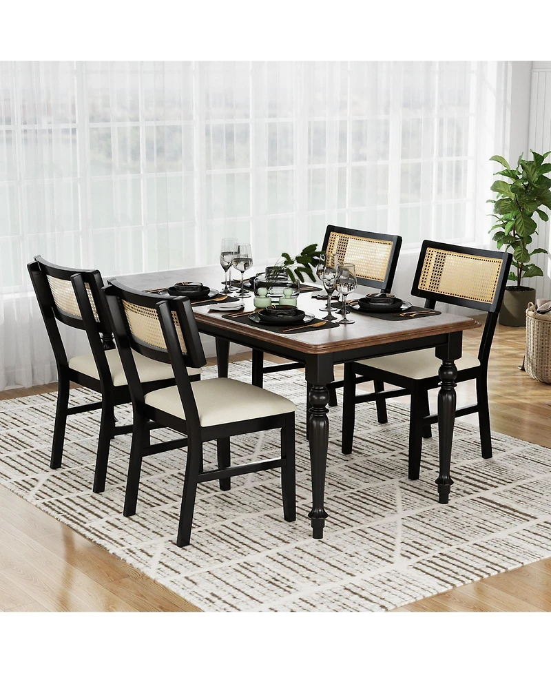 Slickblue Rattan Dining Chairs Set of 2 Upholstered with Wood Legs