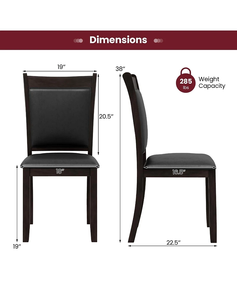 Slickblue Set of 2 Faux Leather Dining Side Chairs with Cushioned Seat for Kitchen and Dining Room