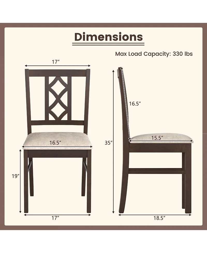Slickblue Rubber Wood Dining Room Chairs Set of 2 Hollow Back Design