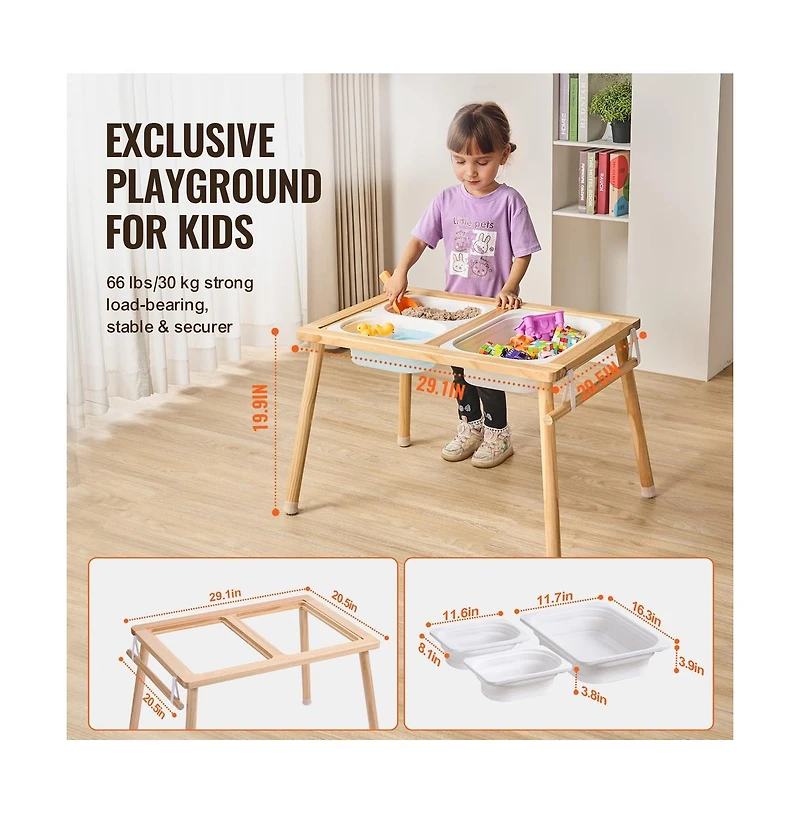Sugift Wooden Sand and Water Sensory Activity Table for Toddlers with 3 Storage Bins
