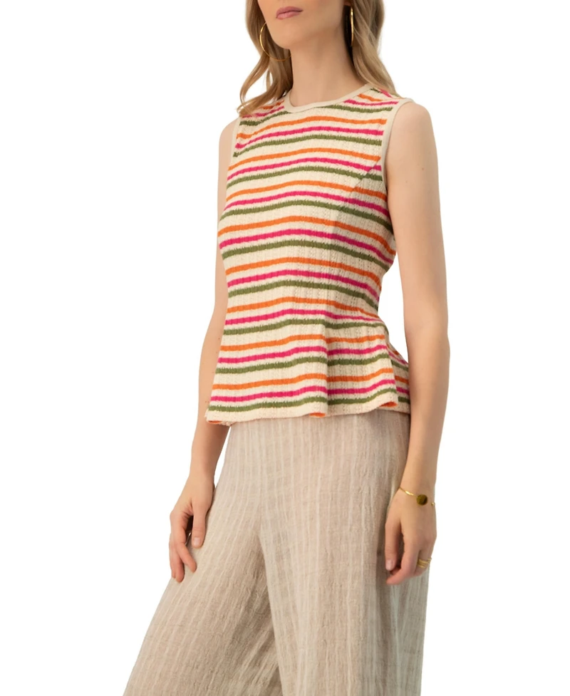 Ivonne Women's Sleeveless Peplum Striped Knit Blouse