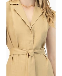 Ivonne Women's Long Linen Dress with Waist Tie