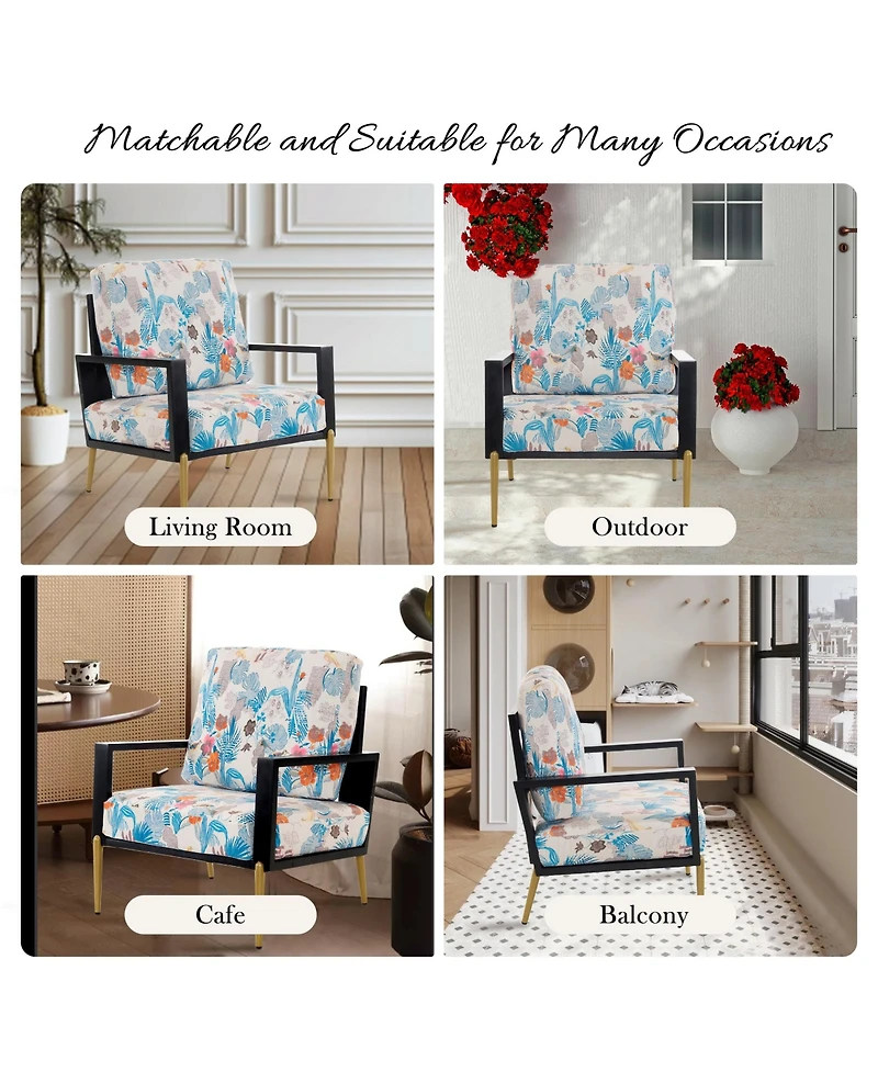 Rainsken Velvet Upholstered Armchair, Accent Chair with Solid Wood Frame and Metal Legs for Living Room, Balcony Bedroom