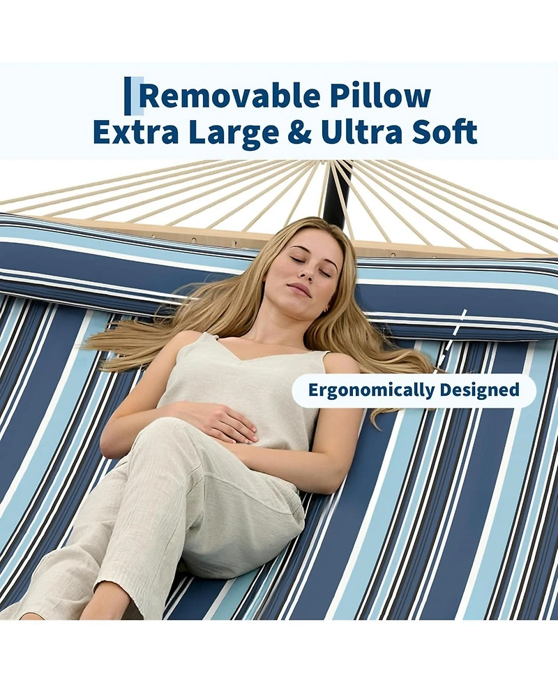 gaomon Double Quilted Fabric Hammock, 450 Lbs Capacity for Outdoor Patio Backyard Poolside,Stripes
