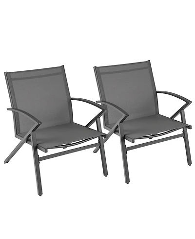 Gymax Patio Chairs 2 Pieces with Heavy Duty Metal Frame Curved Backrests and Armrests Outdoor