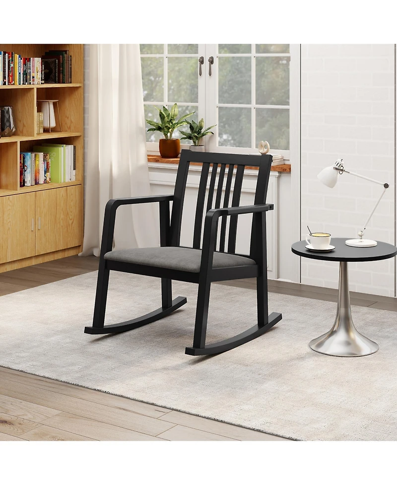 Slickblue Wooden Rocking Chair with Slatted Back & Curved Armrests