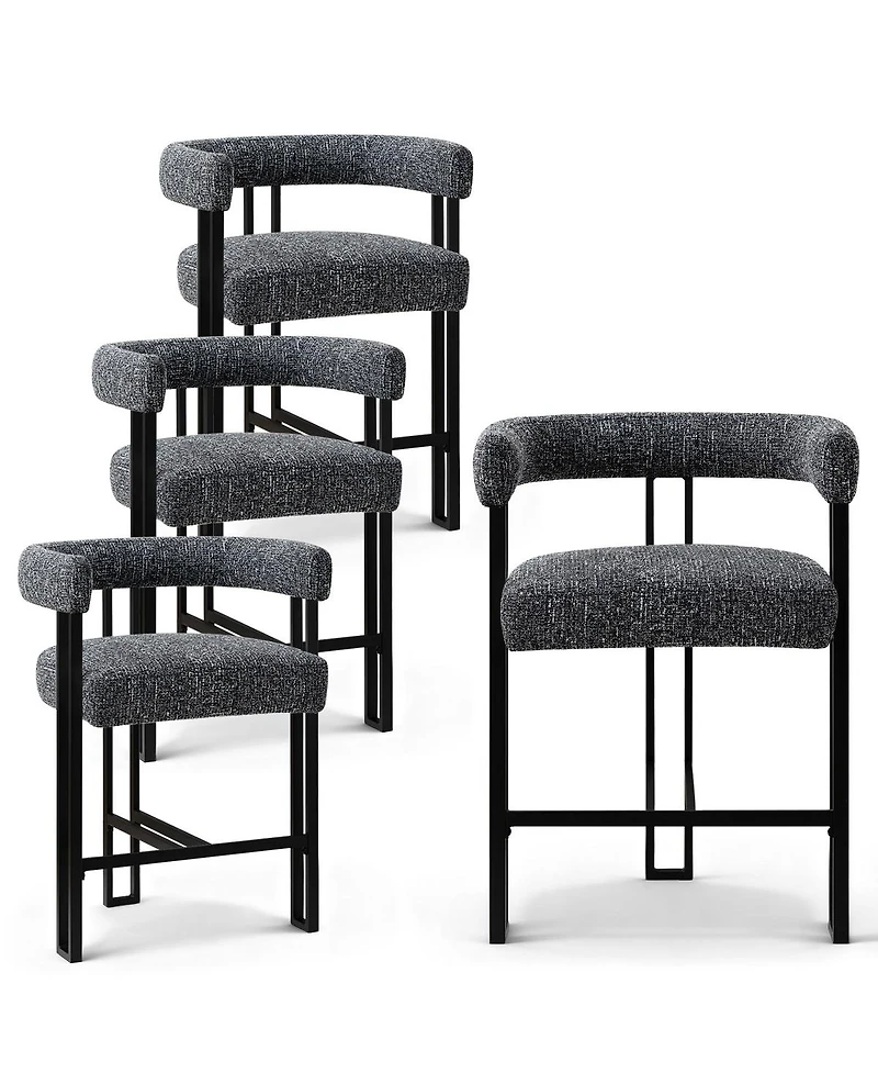 Maison Boucle 24" Fabric Counter Height Stools Set of 4 with Arms, Kitchen Island