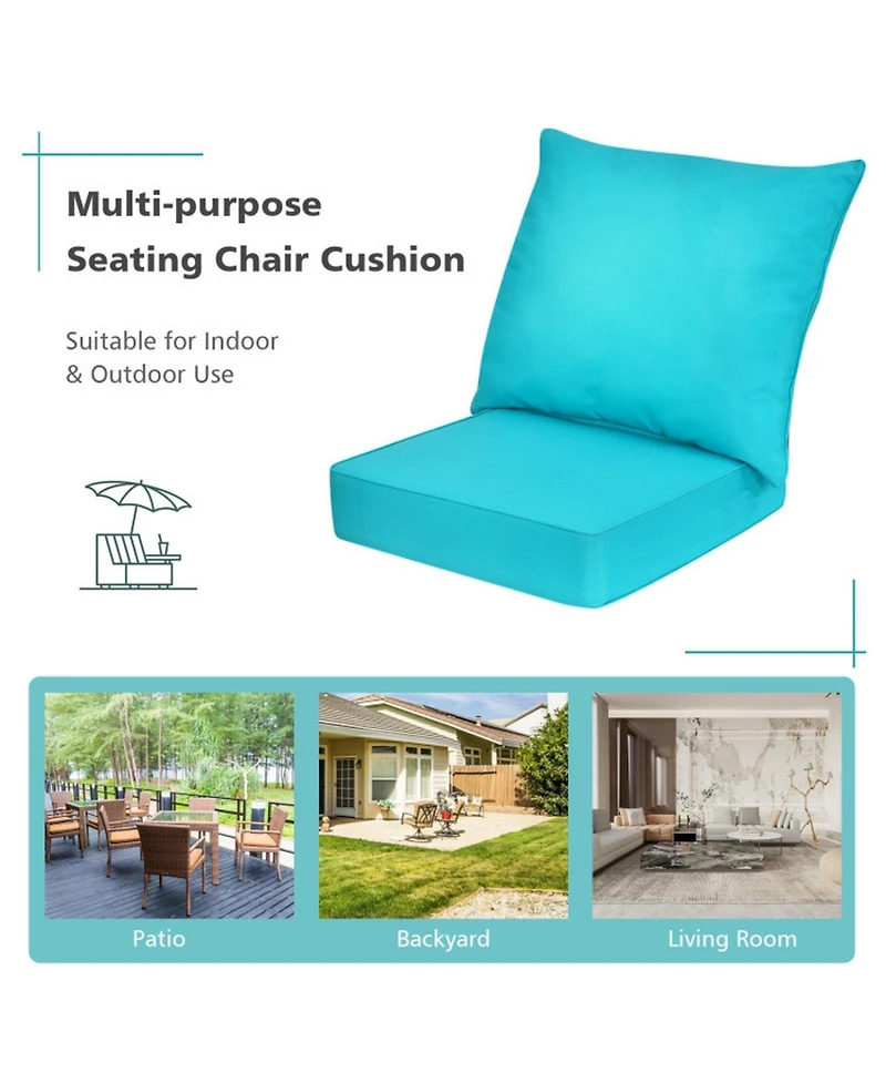Gouun Deep Seat Outdoor Patio Chair Cushion Pad Set with Rope Belt Ties, Seat and Backrest
